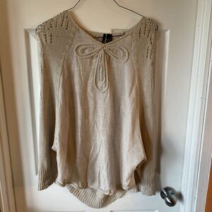 Kactus Blouse Women’s Size Medium Beige Long Sleeve Crochet Embroidered Sheer